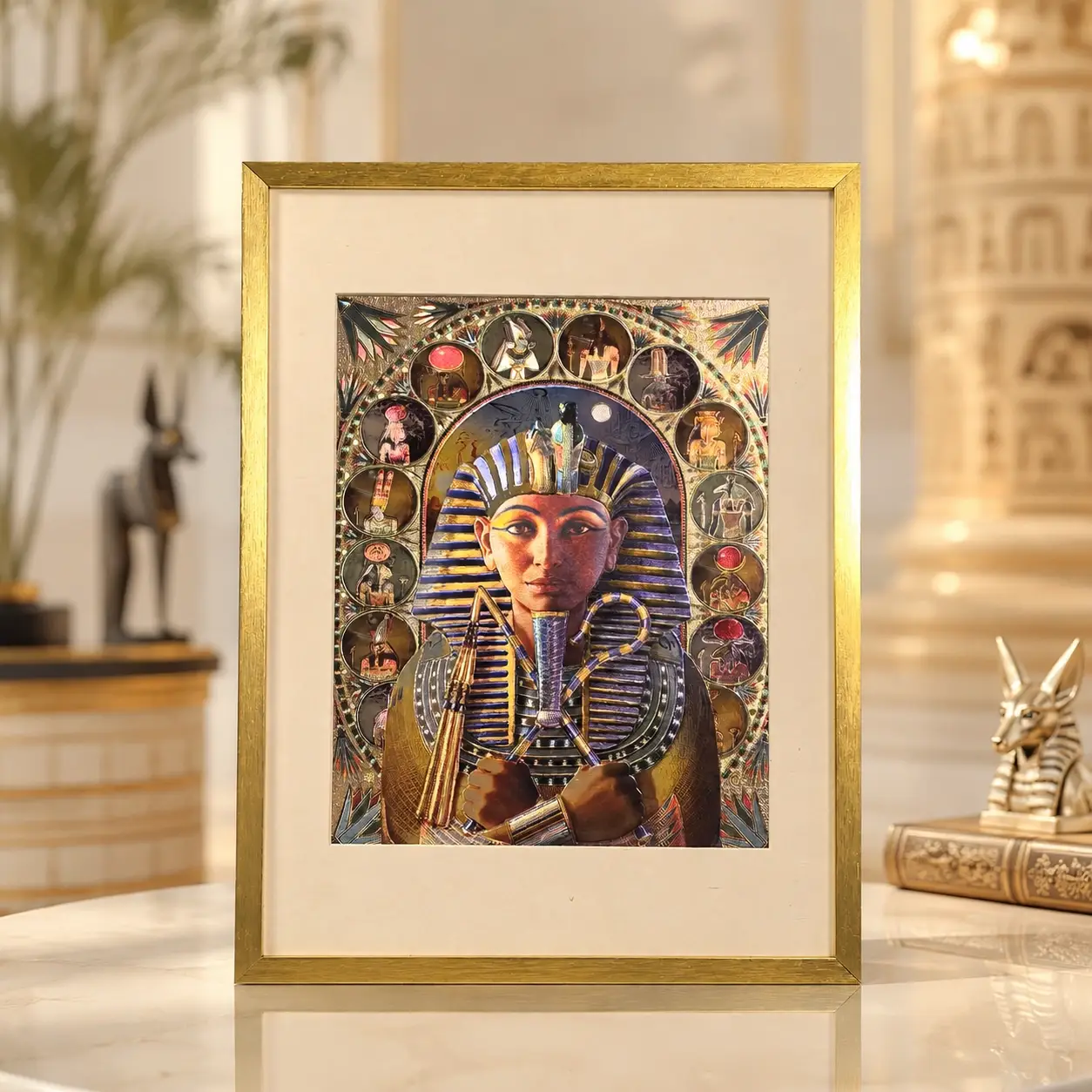 Tutankhamun Golden Mask Vintage Golden Background Decorative Painting religious foil picture by DUFEX PRINTS